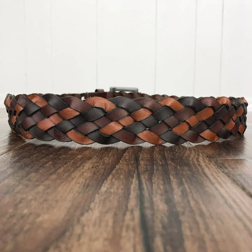 Aeropostale Y2K Wide Woven Leather Belt Rugged Durable Mens Size Medium Brown